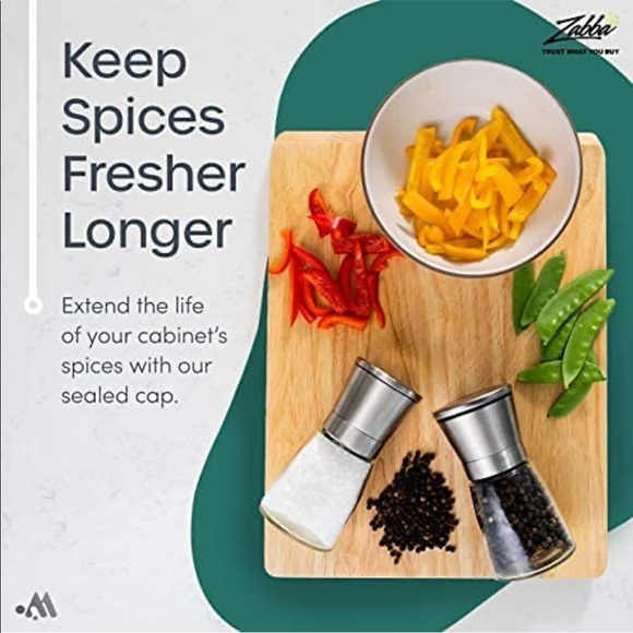 Modetro Salt & Pepper Mill Shakers Set Adjustable Grinder Stainless Glass - Picture 6 of 11